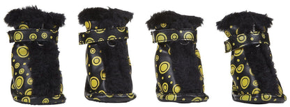 Pet Life ® Fur-Comfort 3M Insulated Fashion Fur and PVC Waterproof Winter Dog Boots - Set of 4