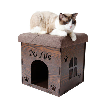 Pet Life ® Kitty Kallapse Collapsible Folding Kitty Cat House Tree Bed Ottoman Bench Furniture