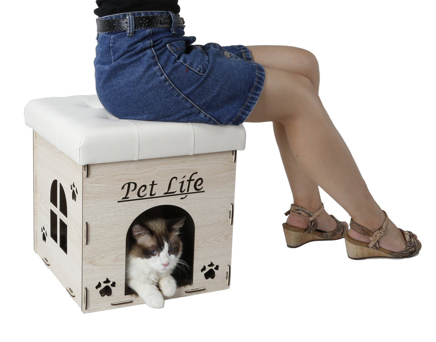 Pet Life ® Kitty Kallapse Collapsible Folding Kitty Cat House Tree Bed Ottoman Bench Furniture