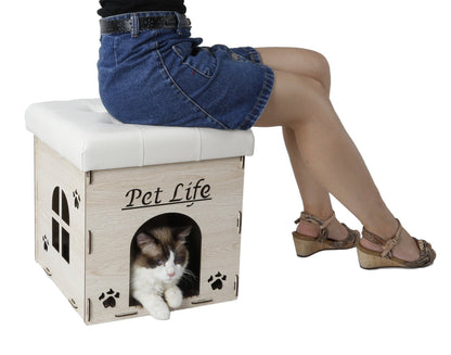 Pet Life ® Kitty Kallapse Collapsible Folding Kitty Cat House Tree Bed Ottoman Bench Furniture