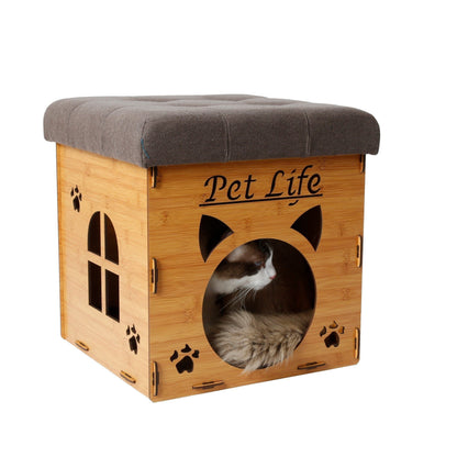 Pet Life ® Kitty Kallapse Collapsible Folding Kitty Cat House Tree Bed Ottoman Bench Furniture