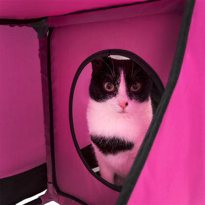 Pet Life ® 'Kitty-Play' Collapsible Travel Interactive Kitty Cat Tree Maze House Lounger Tunnel Lounge