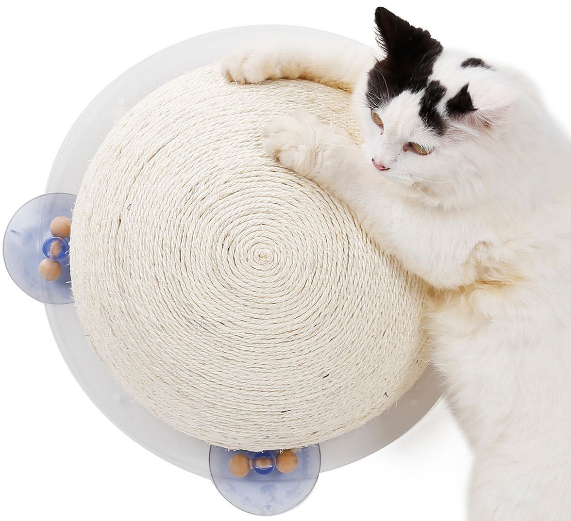 Pet Life ® Stick N Claw Sisal Rope And Toy Suction Cup Circular Cat Scratcher