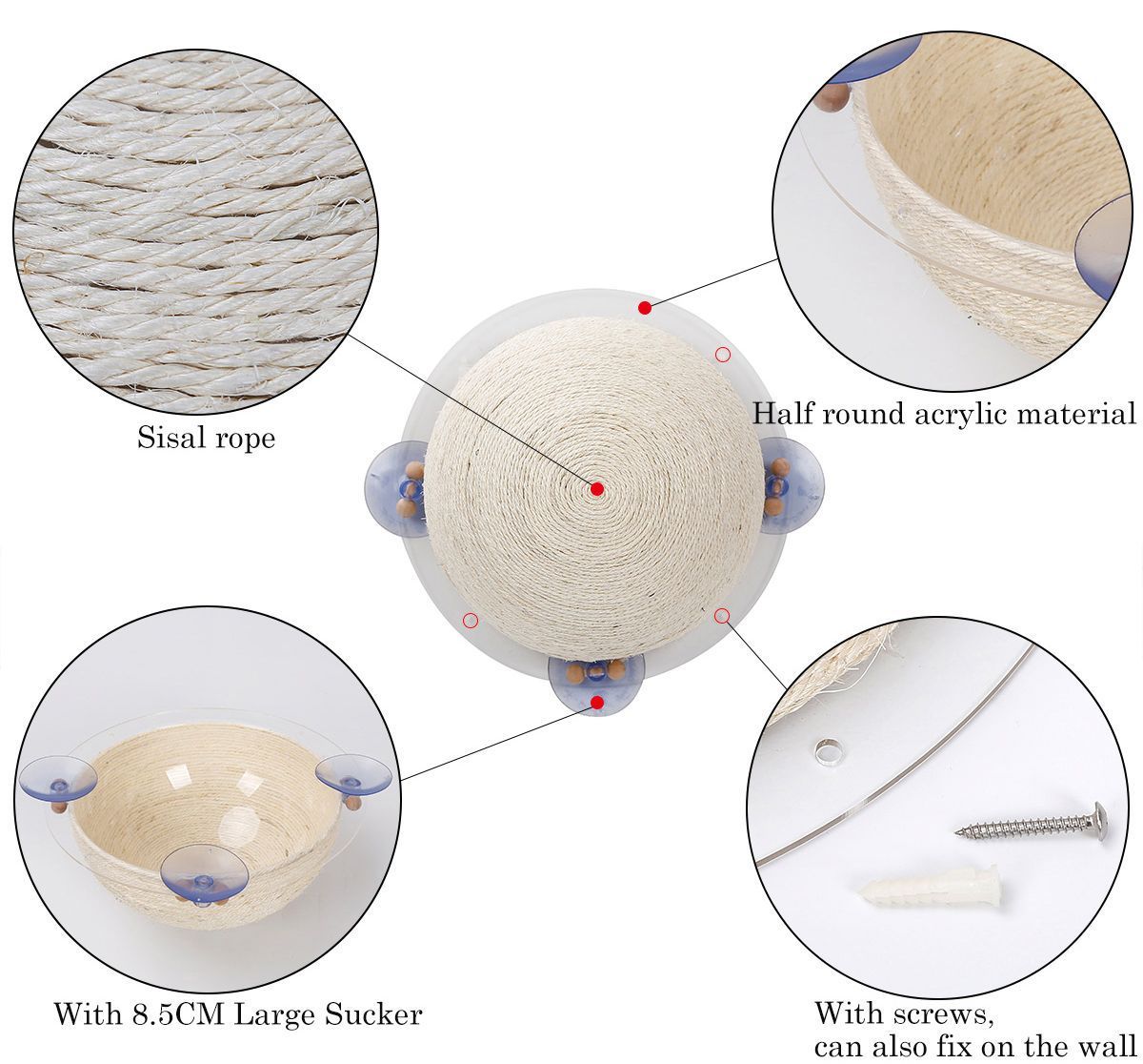 Pet Life ® Stick N Claw Sisal Rope And Toy Suction Cup Circular Cat Scratcher