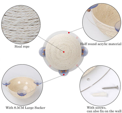 Pet Life ® Stick N Claw Sisal Rope And Toy Suction Cup Circular Cat Scratcher