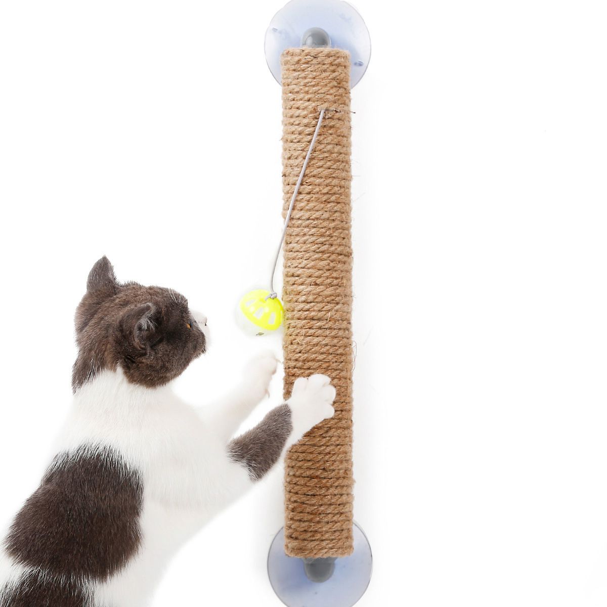 Pet Life ® Stick N Claw Sisal Rope And Toy Suction Cup Stick Shaped Cat Scratcher