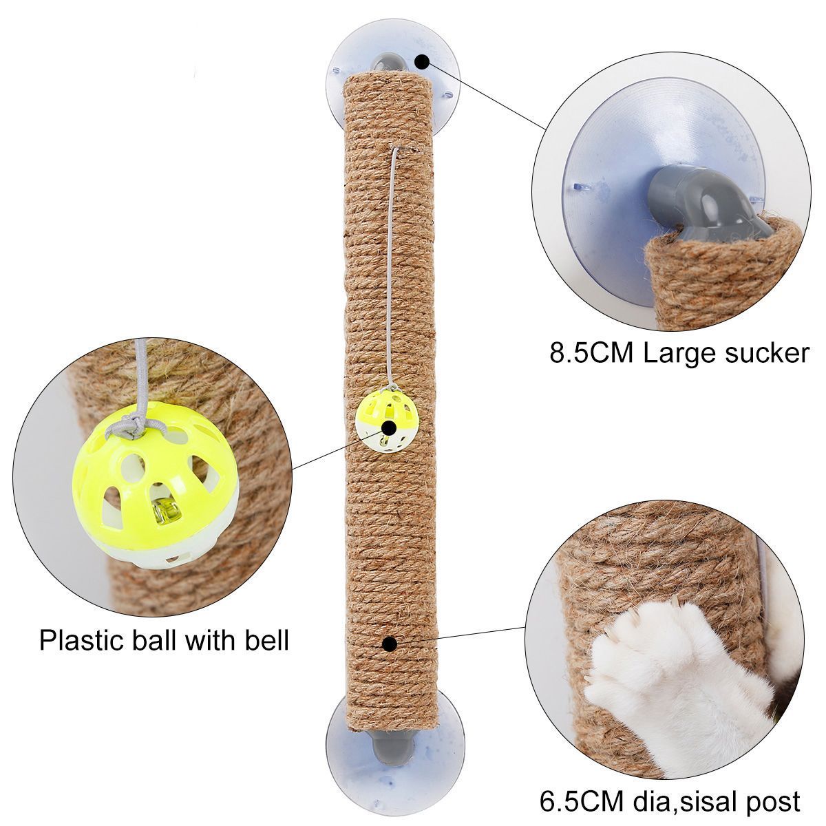 Pet Life ® Stick N Claw Sisal Rope And Toy Suction Cup Stick Shaped Cat Scratcher