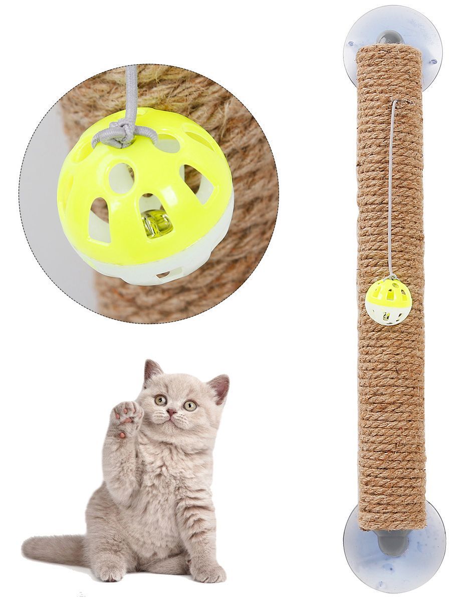 Pet Life ® Stick N Claw Sisal Rope And Toy Suction Cup Stick Shaped Cat Scratcher