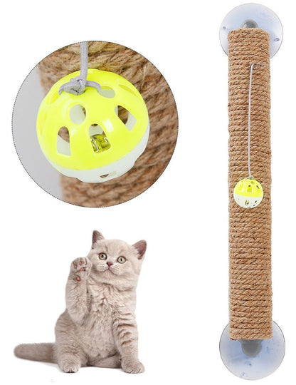 Pet Life ® Stick N Claw Sisal Rope And Toy Suction Cup Stick Shaped Cat Scratcher