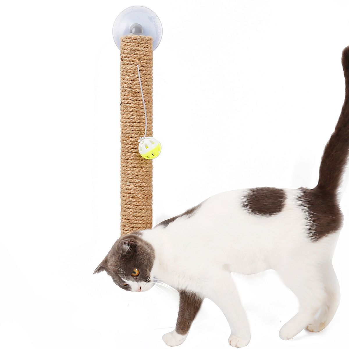 Pet Life ® Stick N Claw Sisal Rope And Toy Suction Cup Stick Shaped Cat Scratcher