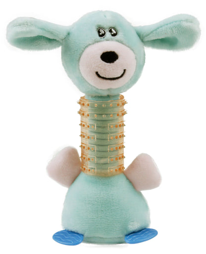 Pet Life ® Totty-Chew' Plush and Rubber Squeaking Newborn Teething Cat and Dog Toy