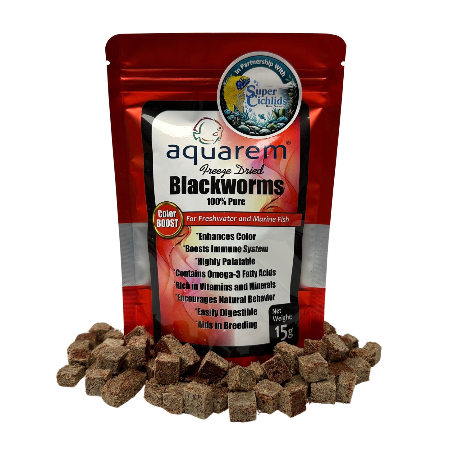 Super Cichlids Freeze Dried Blackworms With Color Boost All Natural High Protein Fish Food