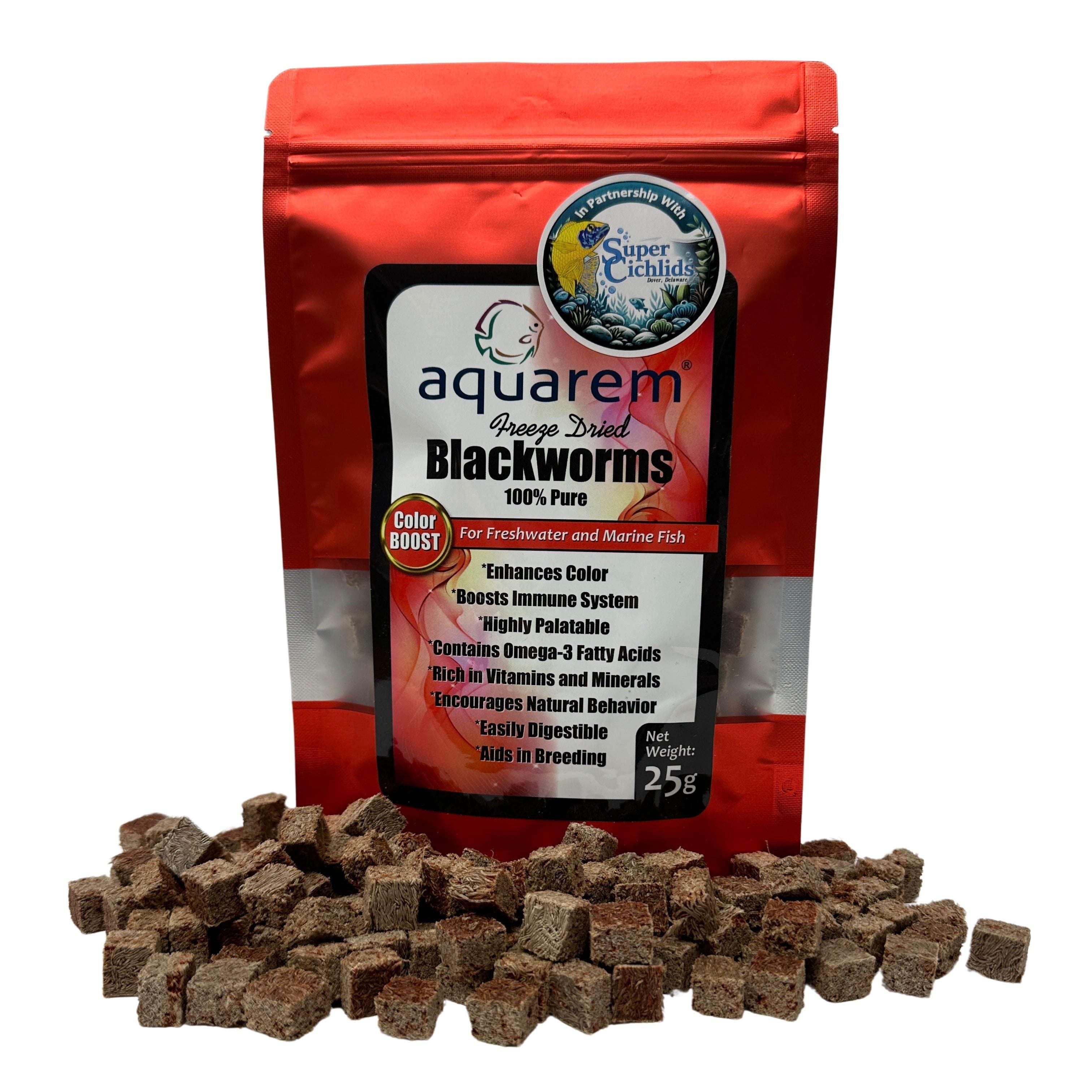 Super Cichlids Freeze Dried Blackworms With Color Boost All Natural High Protein Fish Food