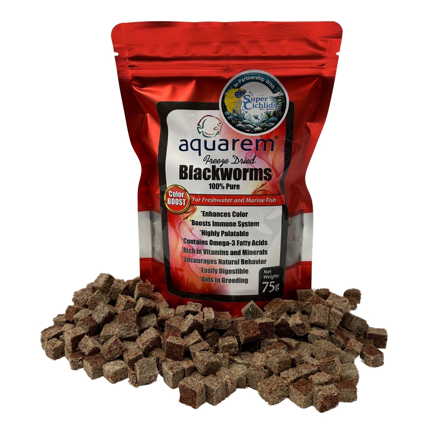 Super Cichlids Freeze Dried Blackworms With Color Boost All Natural High Protein Fish Food