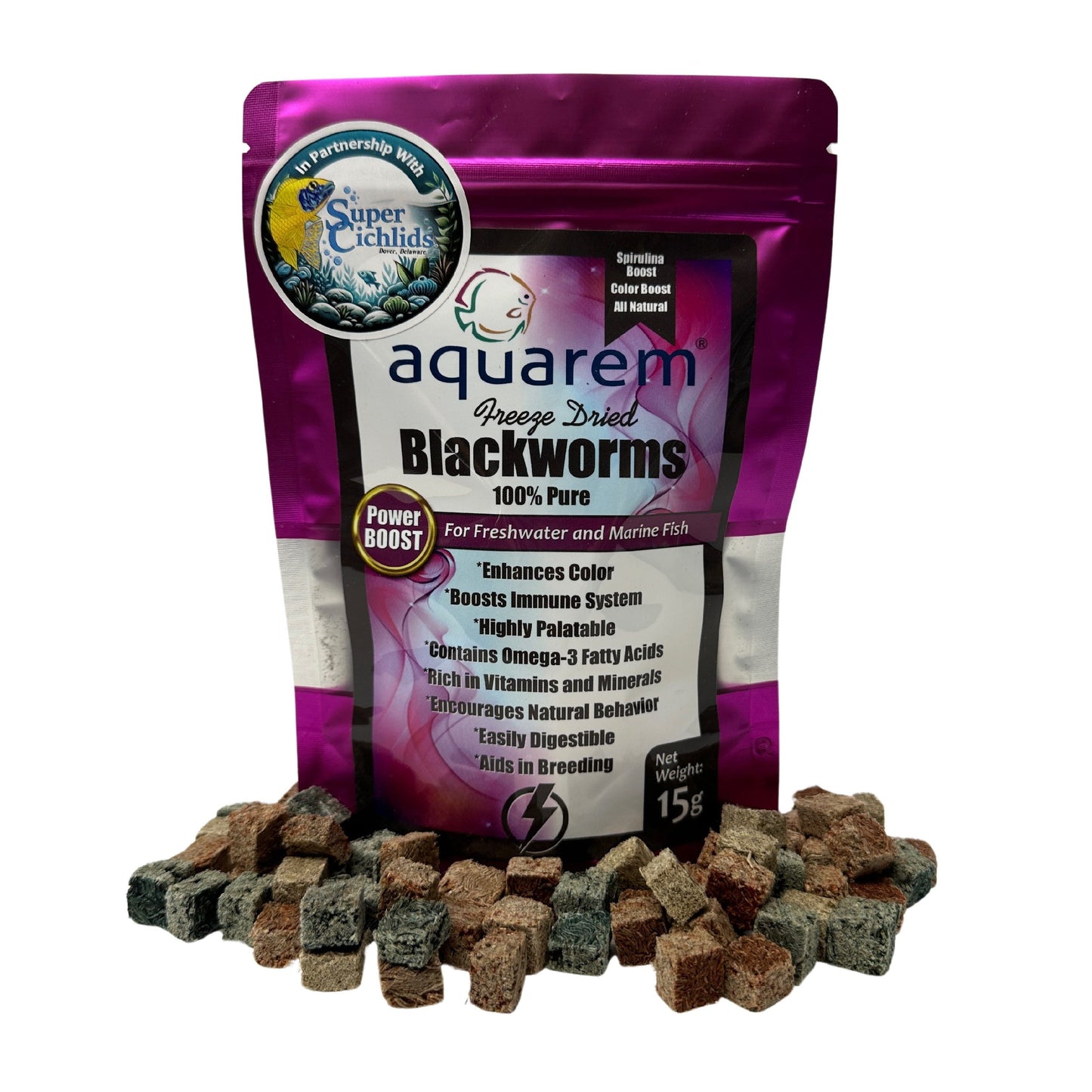Freeze Dried Blackworms Power Boost Natural Color Boost Spirulina Cubes