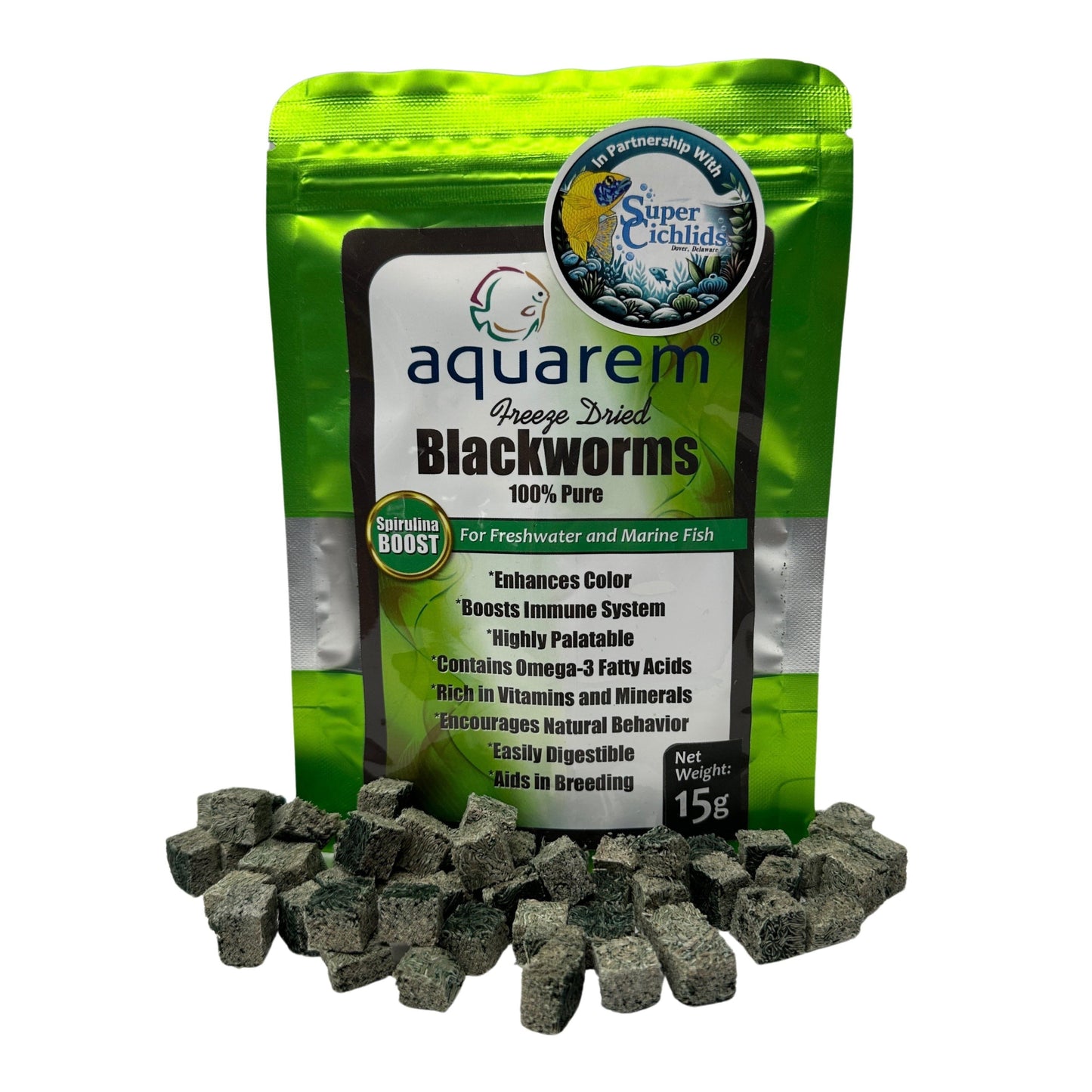 Super Cichlids Freeze Dried Blackworms With Spirulina All Natural High Protein Fish Food