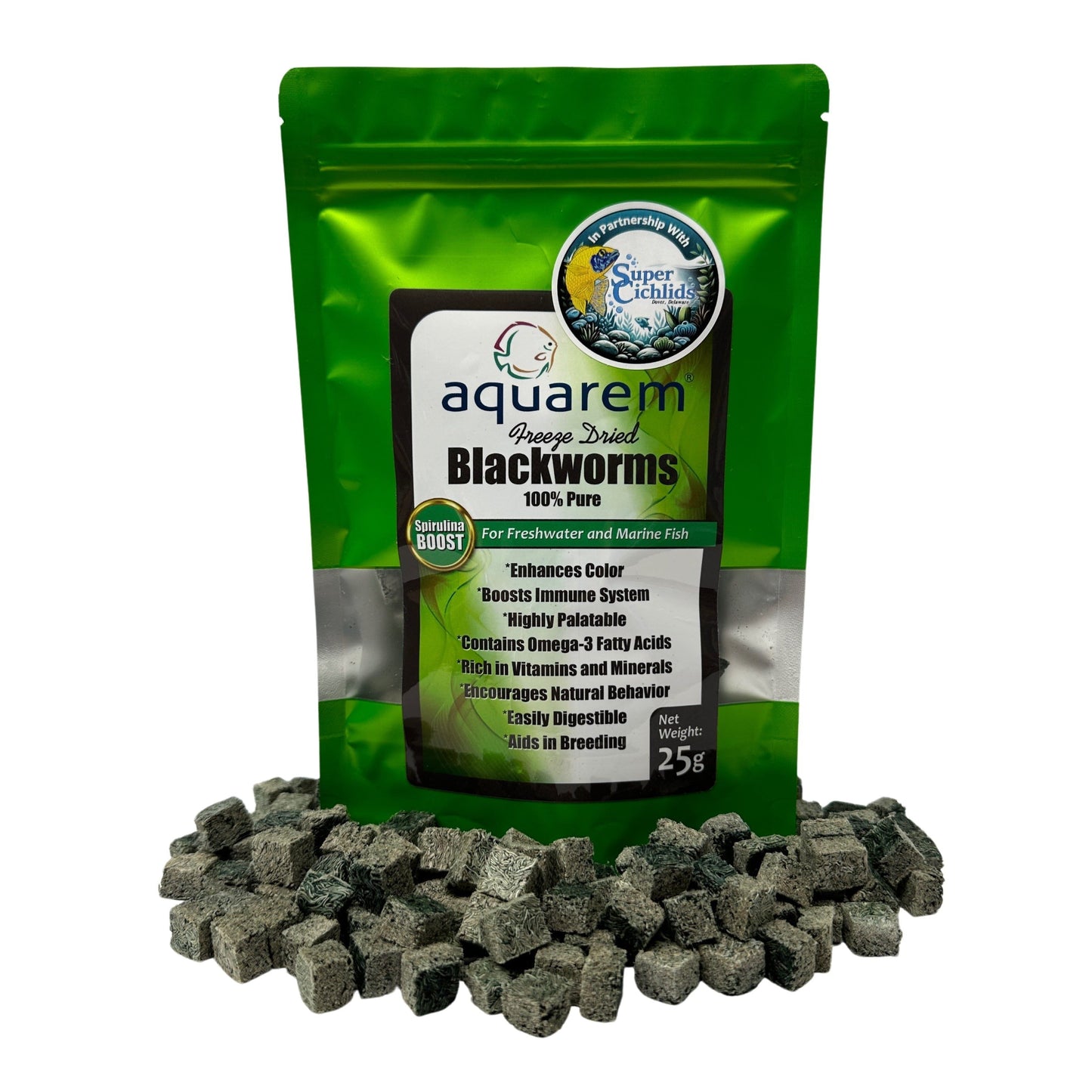 Super Cichlids Freeze Dried Blackworms With Spirulina All Natural High Protein Fish Food