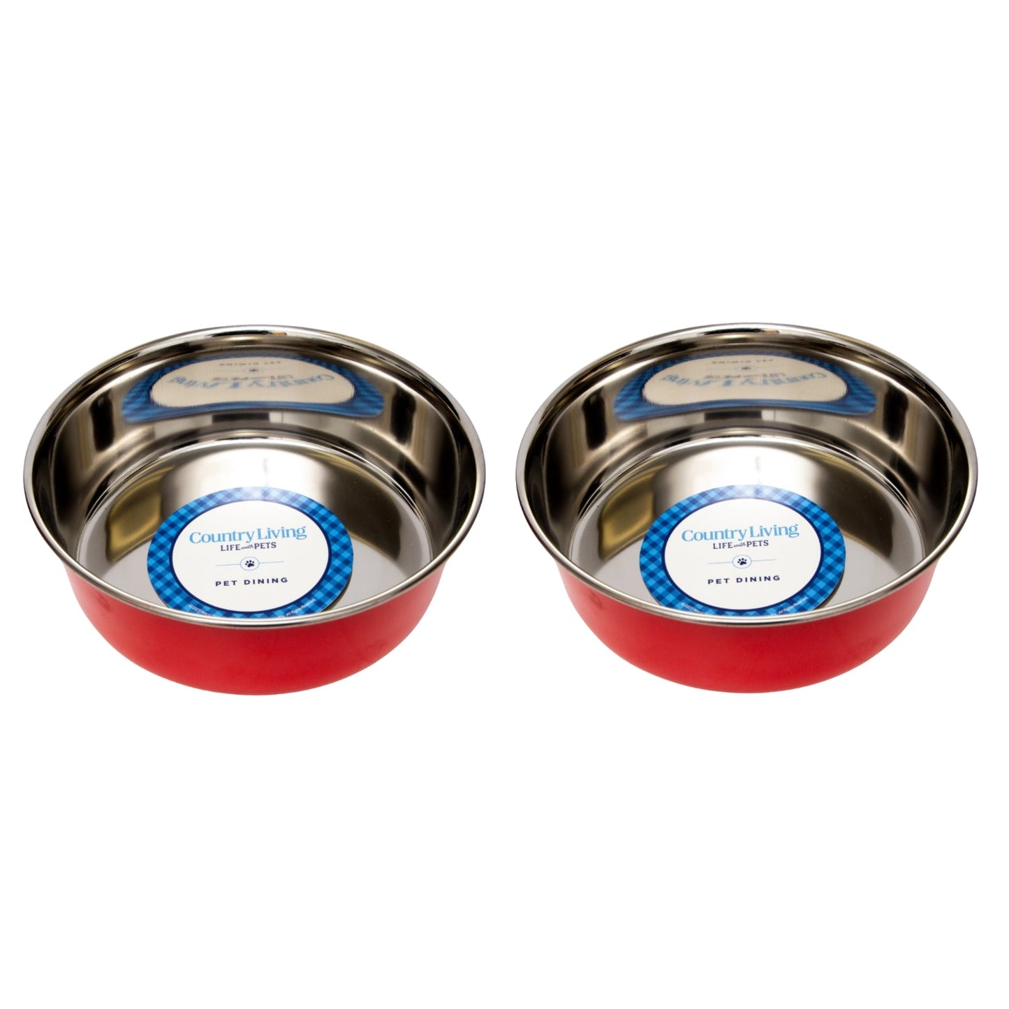 Country Living Set of 2 Heavy Gauge Stainless Steel Dog Bowls - Perfect for Food & Water