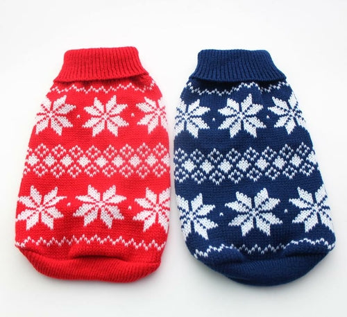 Free Shipping!Red/Blue christmas dog Sweater Snow-Flakes design,pet
