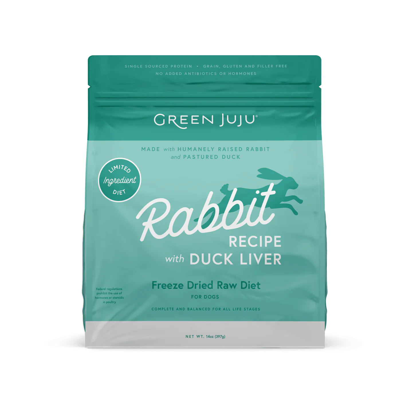 Green Juju Rabbit Recipe With Duck Liver Freeze Dried Dog Food (14OZ)
