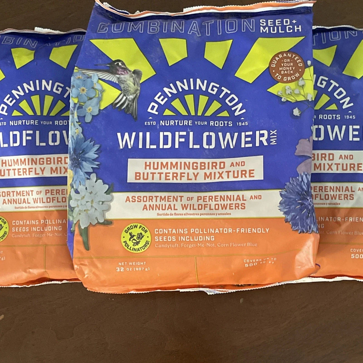 Wildflower Seed Mix for Pollinators, Hummingbirds & Butterflies - 3x32oz Native Wildflower Seeds