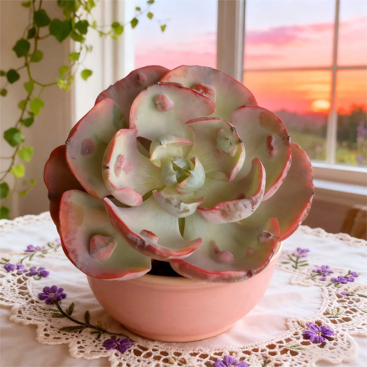 Echeveria Heart Moon Variegata Bare Root Succulent - Rare Variegated Indoor Plant for Home Decor