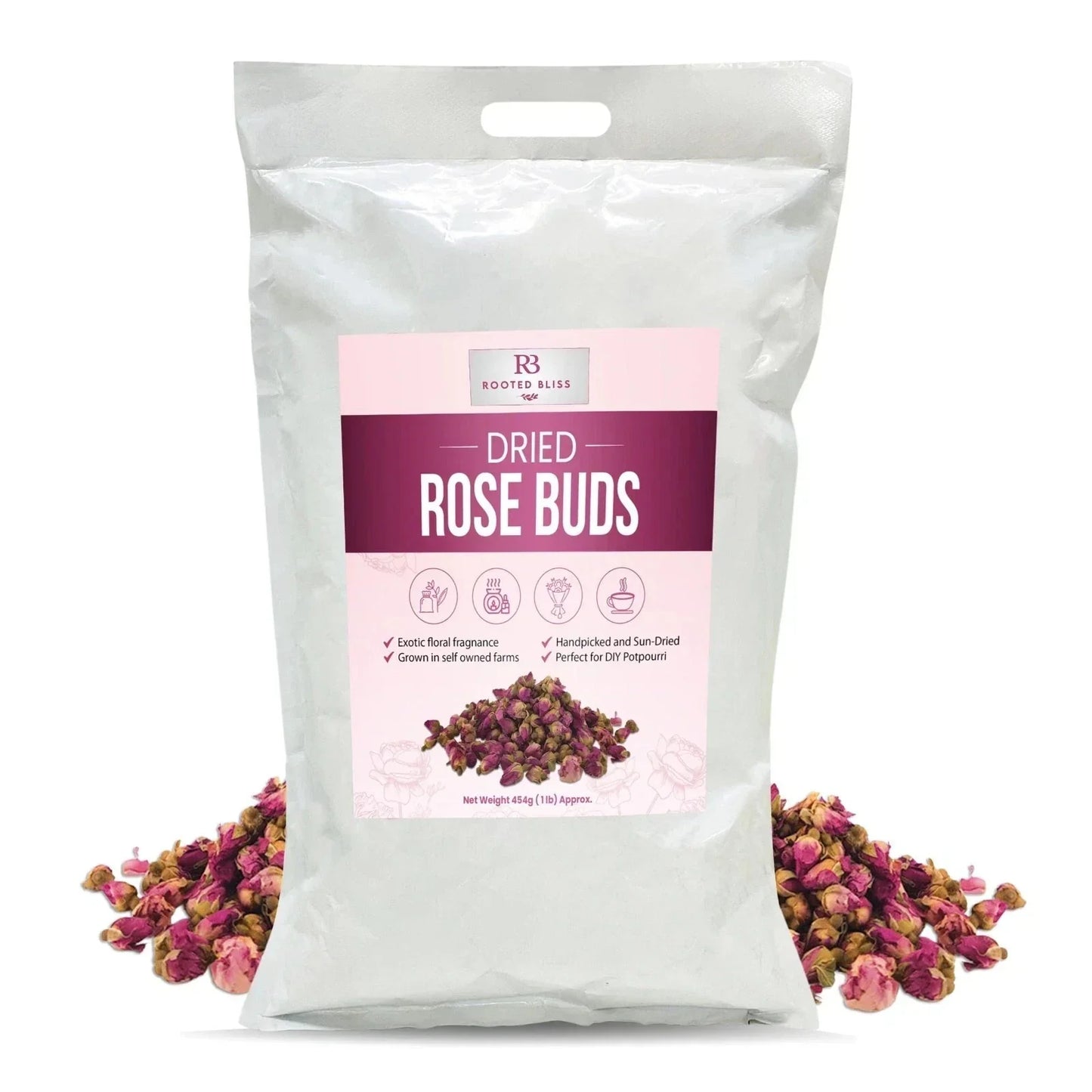 Dried Rose Buds 1 lb – Natural Floral Fragrance for Potpourri & DIY Crafts – Rosa spp.
