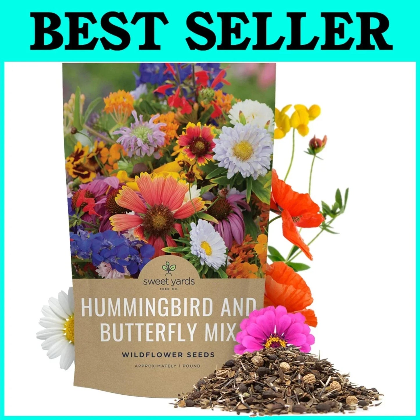 Wildflower Seeds 120,000 Count - Butterfly & Hummingbird Mix - Native Open Pollinated Seeds for Garden, Meadow & Container Planting