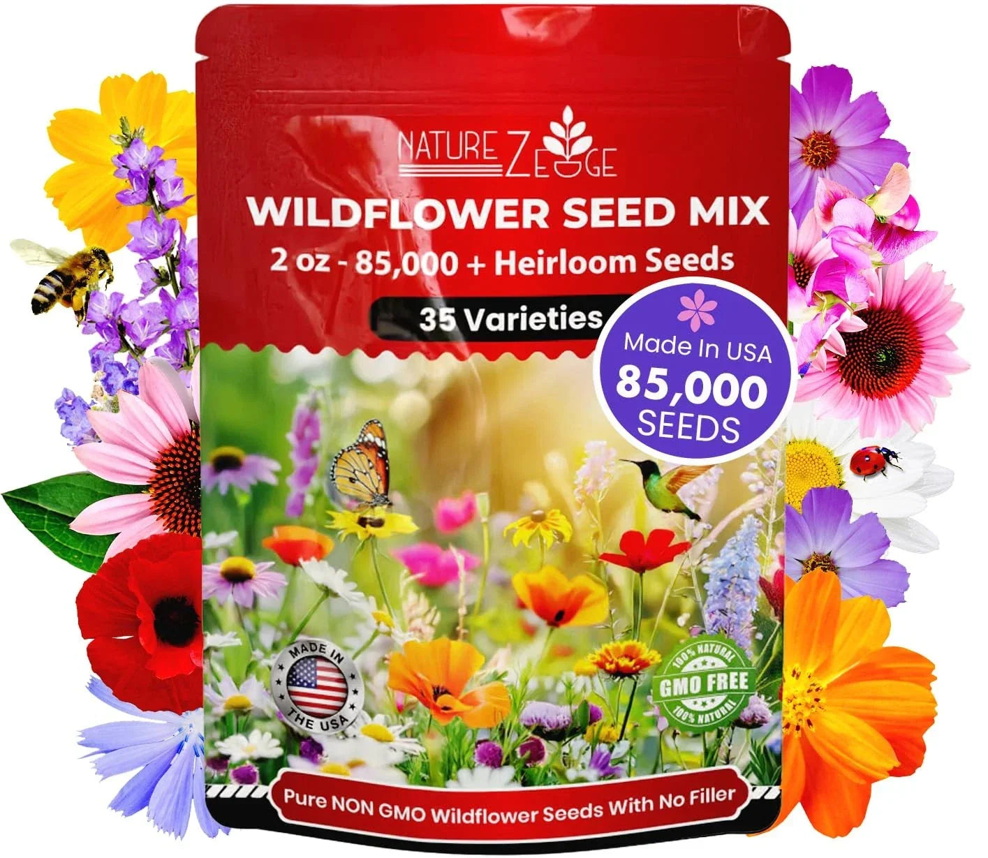 Wildflower Seeds Bulk Pack - 85,000 Seeds, 35 Varieties, Native Annual & Perennial Wildflowers for Gardens & Meadows