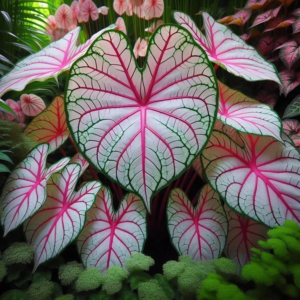 Fiesta Caladium Bulbs - 2 Perennial Bulbs with Colorful Foliage for Shade Gardens