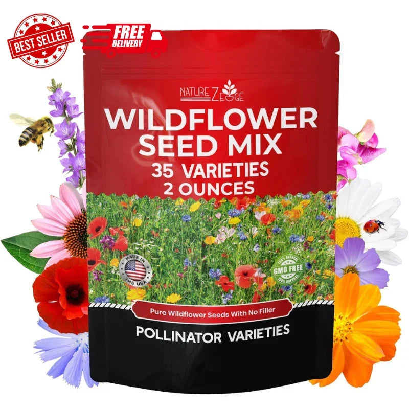 Wildflower Seeds Bulk Pack - 85,000 Seeds, 35 Varieties, Annual & Perennial Mix, Eco-Friendly Flower Seeds for Pollinators