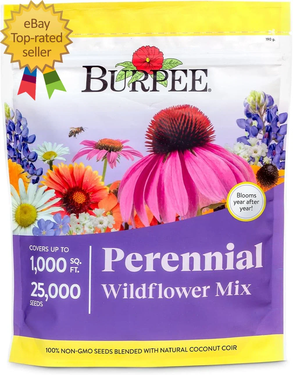 Wildflower Seed Mix Bulk - 25,000 Non-GMO Pollinator Flower Seeds for Bees & Butterflies