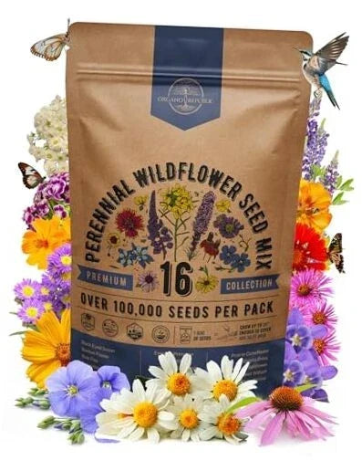 Perennial Wildflower Seed Mix - 16 Varieties Non-GMO for Indoor & Outdoor Gardens - 100,000+ Seeds