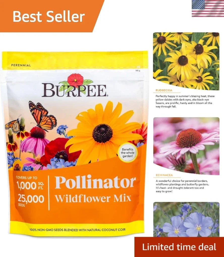 Wildflower Seed Mix - 25,000 Non-GMO Seeds, 18 Varieties for Pollinator Gardens, Native Wildflowers, Easy to Grow