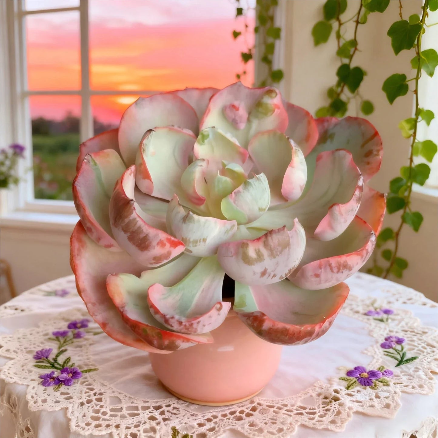 Echeveria Heart Moon Variegata Succulent Bare Root Live Plant, Drought-Tolerant, Easy Care, Indoor or Outdoor