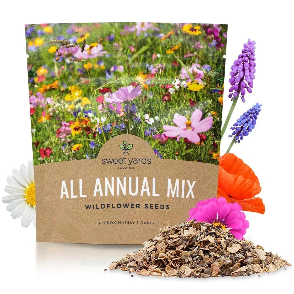 Wildflower Seed Mix 1 Ounce - Quick Blooming, Open Pollinated Annuals for Bees & Butterflies - 7500 Seeds
