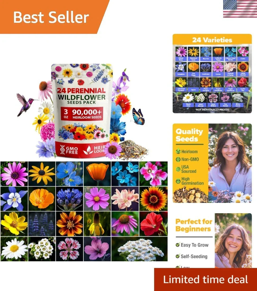 Wildflower Seed Mix 3oz - Native Wildflowers for Garden, Biodiversity Boost, Attract Pollinators, Easy to Grow, Non-GMO Seeds