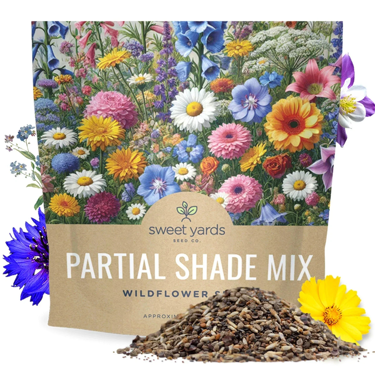 Wildflower Seeds Partial Shade Mix 1oz - Annual & Perennial Flower Seeds for Gardens, Pollinator Attracting, 7000 Seeds