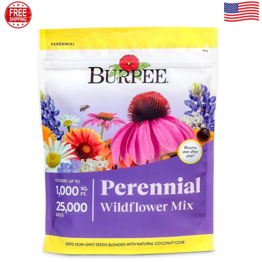 Wildflower Seeds Bulk Pack – 25,000 Non-GMO Pollinator-Friendly Flower Seeds with 18 Varieties for Gardens & Meadows