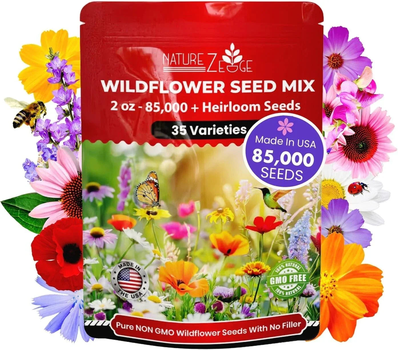 Wildflower Seeds Bulk Pack – 85,000 Seeds, 35 Varieties, Annual & Perennial Mix, Native Wildflowers for Pollinators