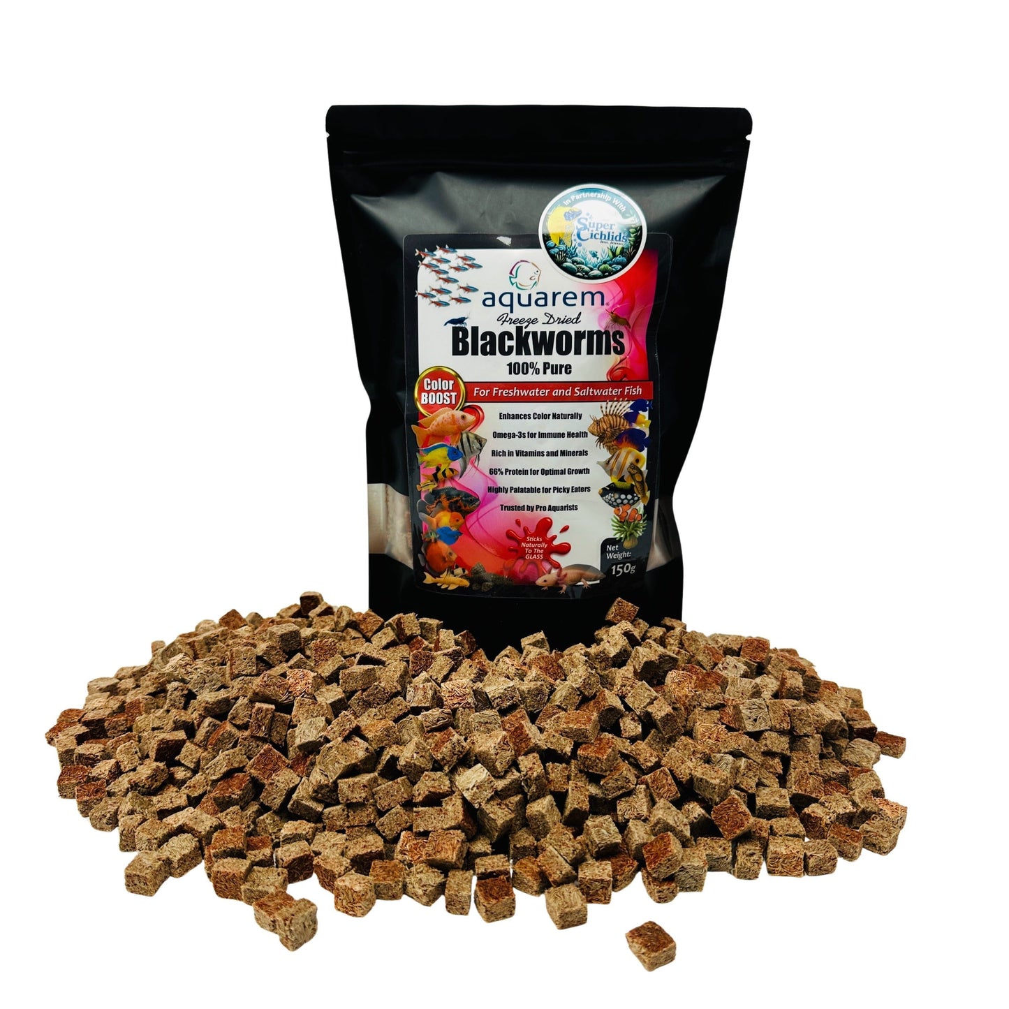 Super Cichlids Freeze Dried Blackworms With Color Boost All Natural High Protein Fish Food
