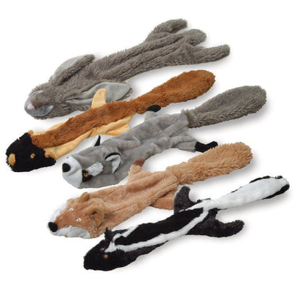 Jeffers Thinnies Dog Toys unstuffed plush animal shapes with squeakers and ropes, 21-inch length variety pack